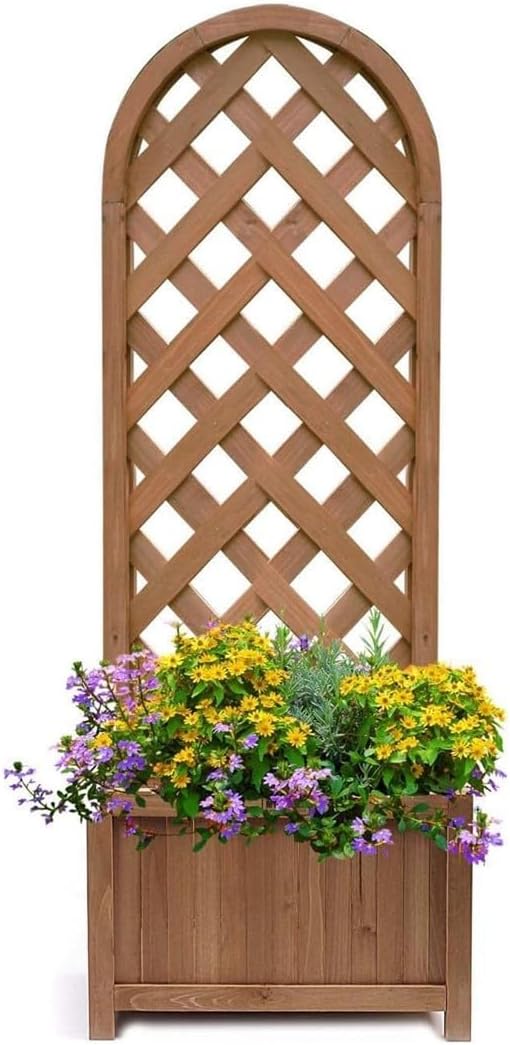 Arched Brown Wooden Planter Trellis - Solid Indoor Patio Backyard Terrace Decor with Raised Large Bed - Outdoor Garden Trough Flowerpot Box with Climbing Support Natural