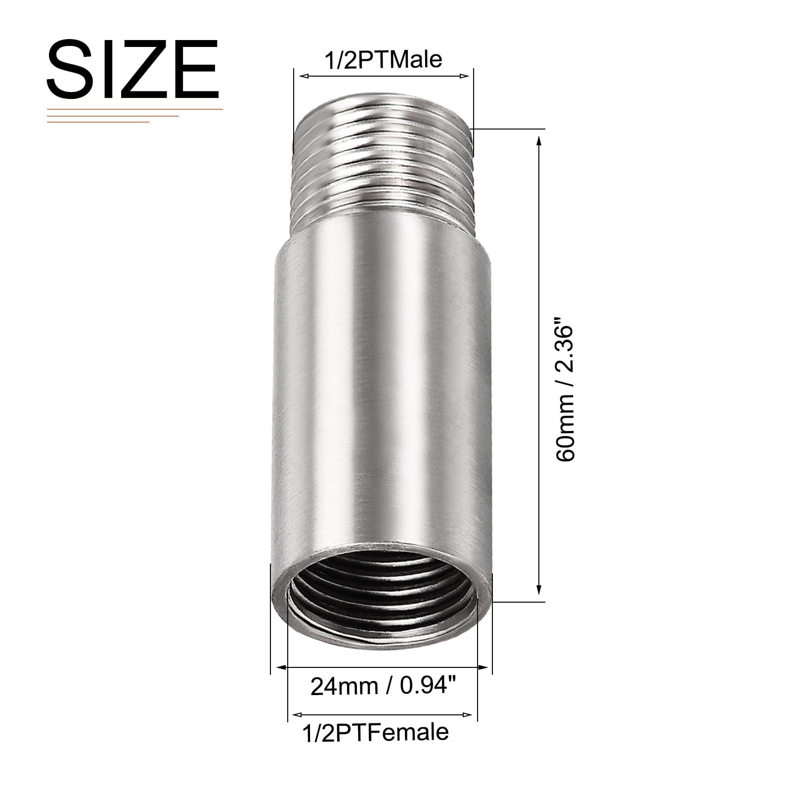 DTGN 2.36"x0.94"(LxD) Shower Head Extension Tube Pipe Fittings, 2Pack, Good for Bathroom - Image 2