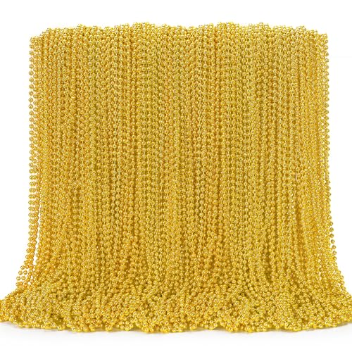Image of 144PCS Mardi Gras Beads, Gold Bead Necklace Christmas Stuff, 33 inch Mardi Gras Beads Necklace Costume Bulk, Festival Parade Throw Accessories for Christmas Mardi Gras Wedding Birthday Party Supplies