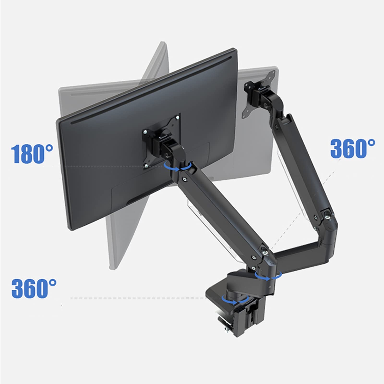 Ramię do monitora, gazowe, podwójne ramię do monitora, sprężyna gazowa, uchwyt do monitora, 2 ekrany LCD, długie ramię, uchwyt do monitora z 2 portami USB, udźwig do 15 kg, biurko do monitora M