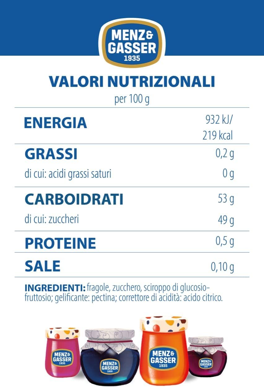 Italian Gourmet Menz&Gasser Confettura Extra di Fragole Edel und Aprikosenkonfitüre, Premium Erdbeer-Konfitüre mit Fruchtstücken, 6 Gläser à 620 g+ Italian Gourmet Polpa 400 g