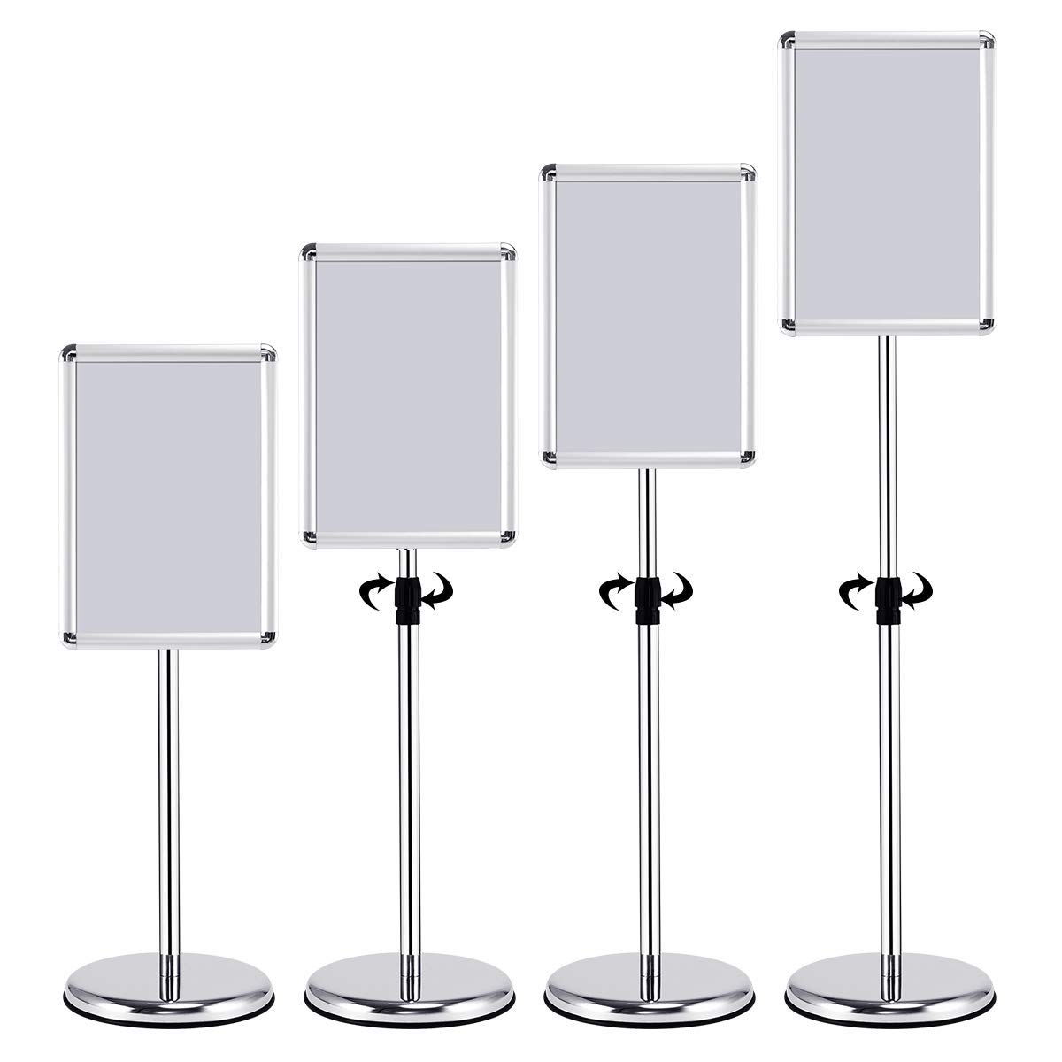COSTWAY Porte Affiche sur Pied A3, Présentoir sur Pied Rotation 360 Degrés, Hauteur Réglable 89,5-134 cm, Cadre en Alliage d'Alu, Tube en Acier INOX, Support Affichage A3 Intérieur Extérieur, Argent