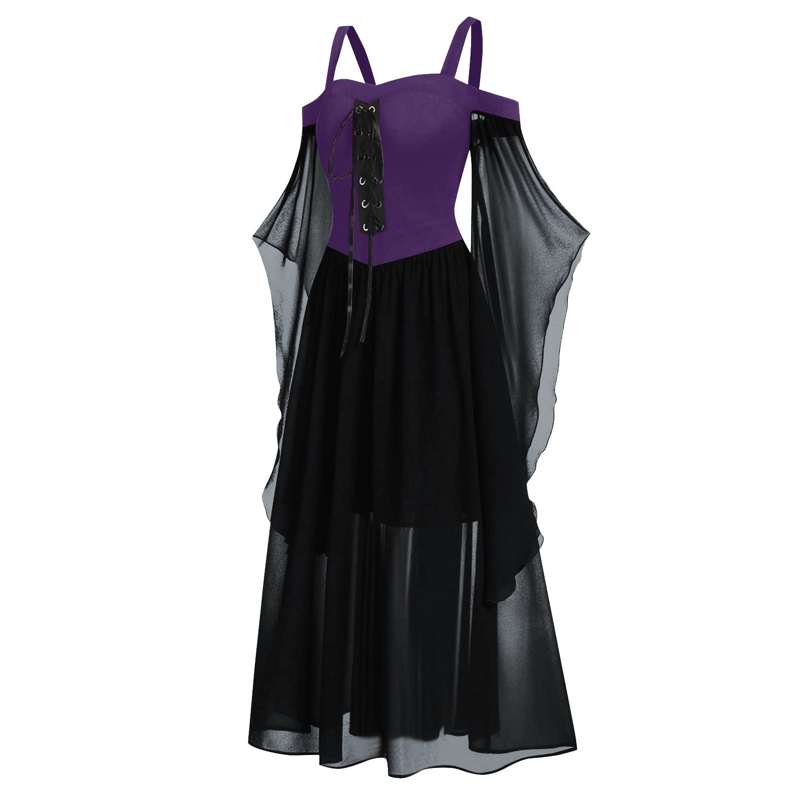 Renaissance-Gothic-Kleid für Damen, Halloween-Kostüm, schulterfrei, Spitze, Trompetenärmel, mittelalterliches Steampunk-Kleid