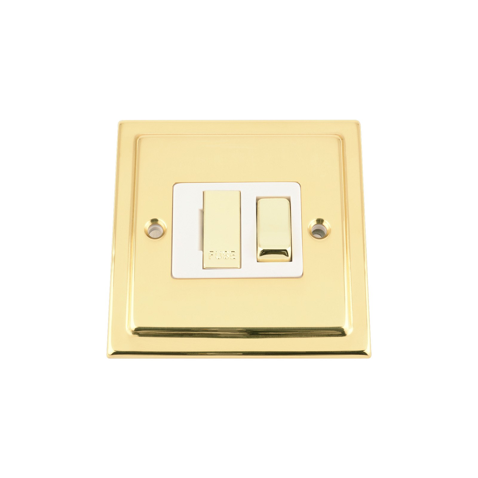 A5 Products White Fused Switch - Victorian Polished Brass - Insert Metal Rocker Switch - 13 Amp Switched Fused Spur Unit