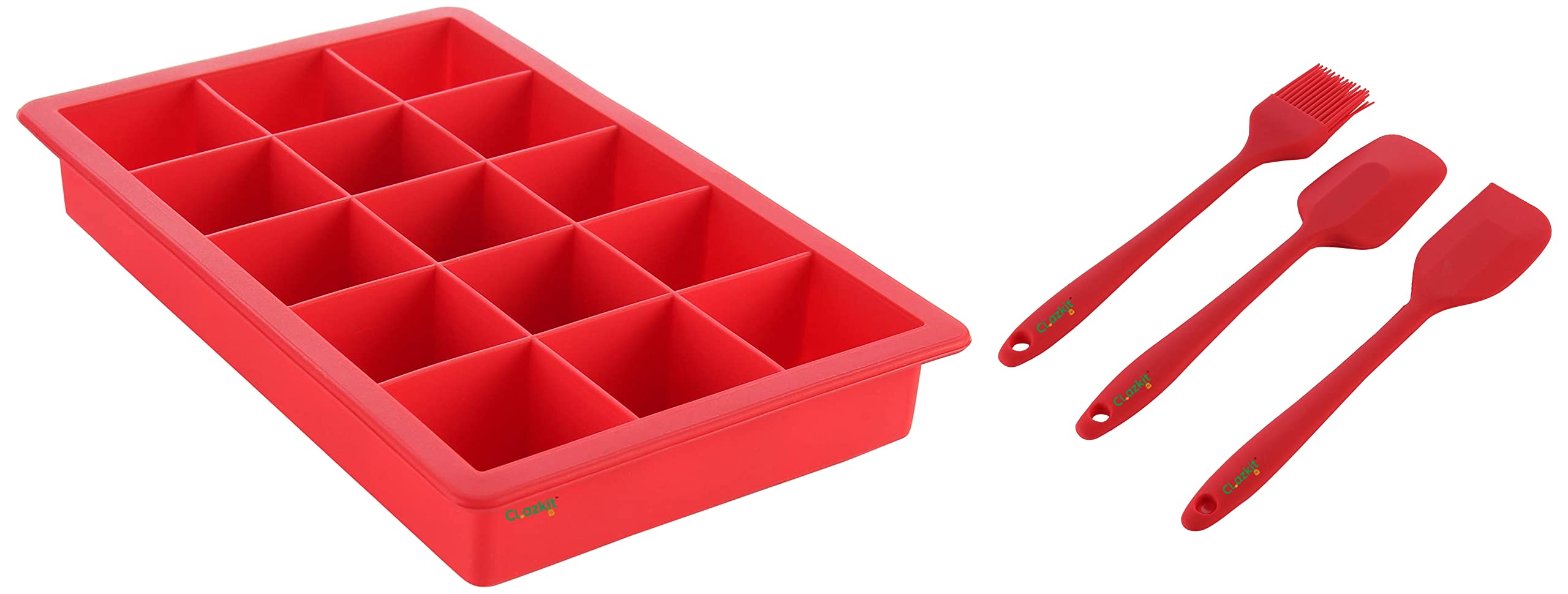 Clazkit Premium Silicone Non-Stick Spatula and Brush with Scraper for Cooking, Baking and Mixing with Stainless Steel Core, 3-Pieces,Red,Length 21cm & Silicone Ice Tray, Multicolor (B09SM4Y7M1) Amazon Price History, Amazon Price Tracker