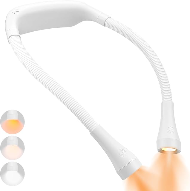 LED Neck Light USB Rechargeable Reading Light with 2000mAh Battery 3 Mode Brightness Adjustable 4 Bulbs Flexible Arms Hands-Free Hug Lamp for Night Running Knitting Camping Repairing (White)