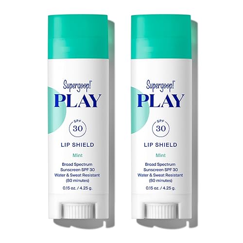Supergoop! PLAY Lip Shield SPF 30 con menta - Paquete de 2 - Bálsamo labial hidratante para labios secos agrietados - Apto para arrecifes,
