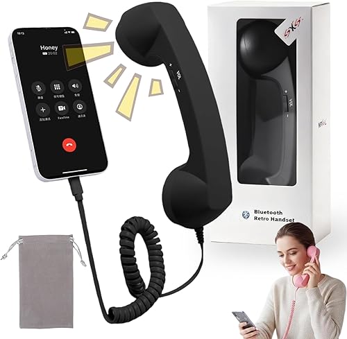 Retro Phone Handset, 2026 New Phone Receiver for iPhone, Type-C Retro Telephone Wired Handset Style Landline Handle Receiver for Cell Mobile Video