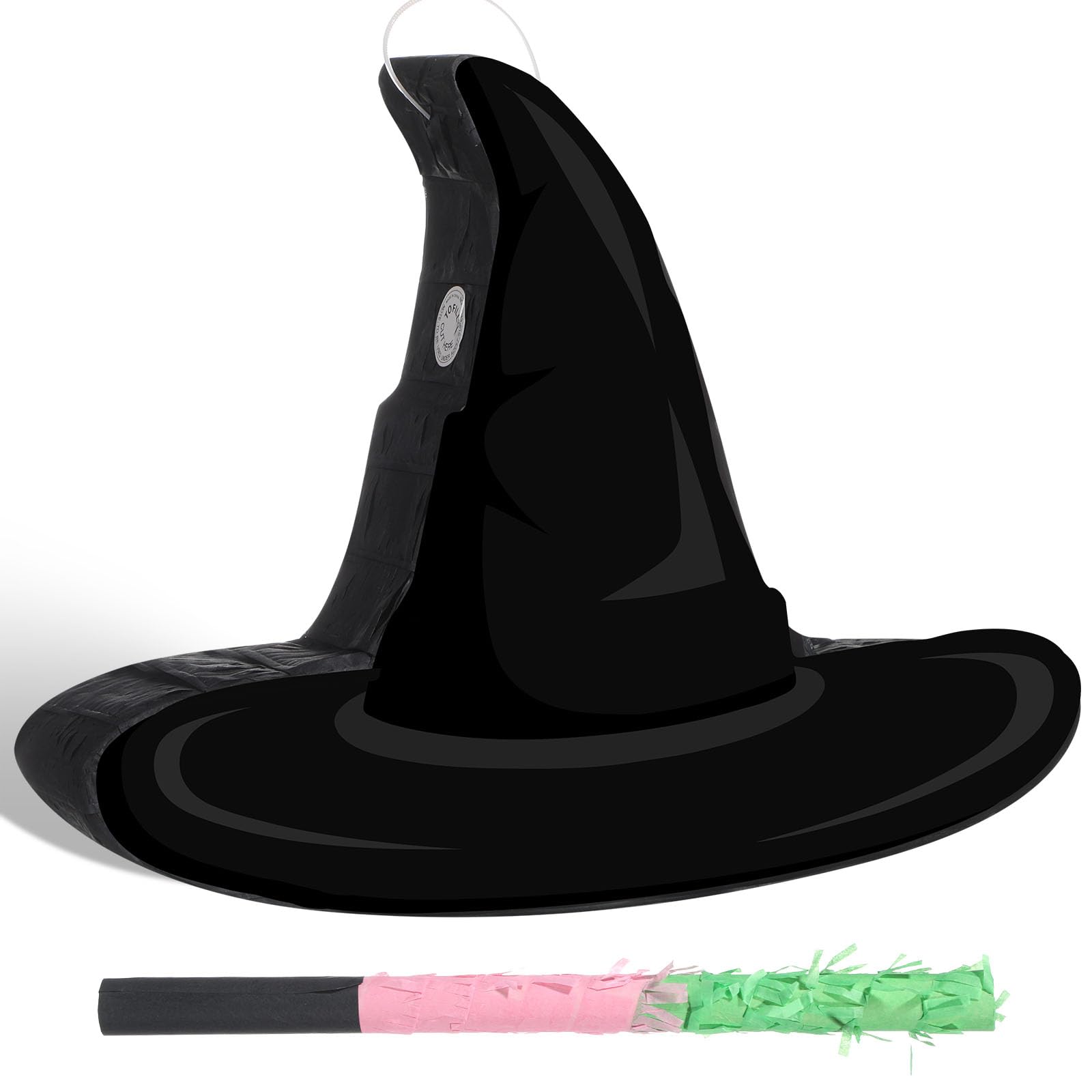 Kasyat Witch Hat Piñata Green and Pink Party Game Set Witch Theme Piñata with Bat Stick Blindfold Mask Pink Green and Black Party Decor for Theme Birthday Baby Shower Game Supplies Decor (Witch Hat)