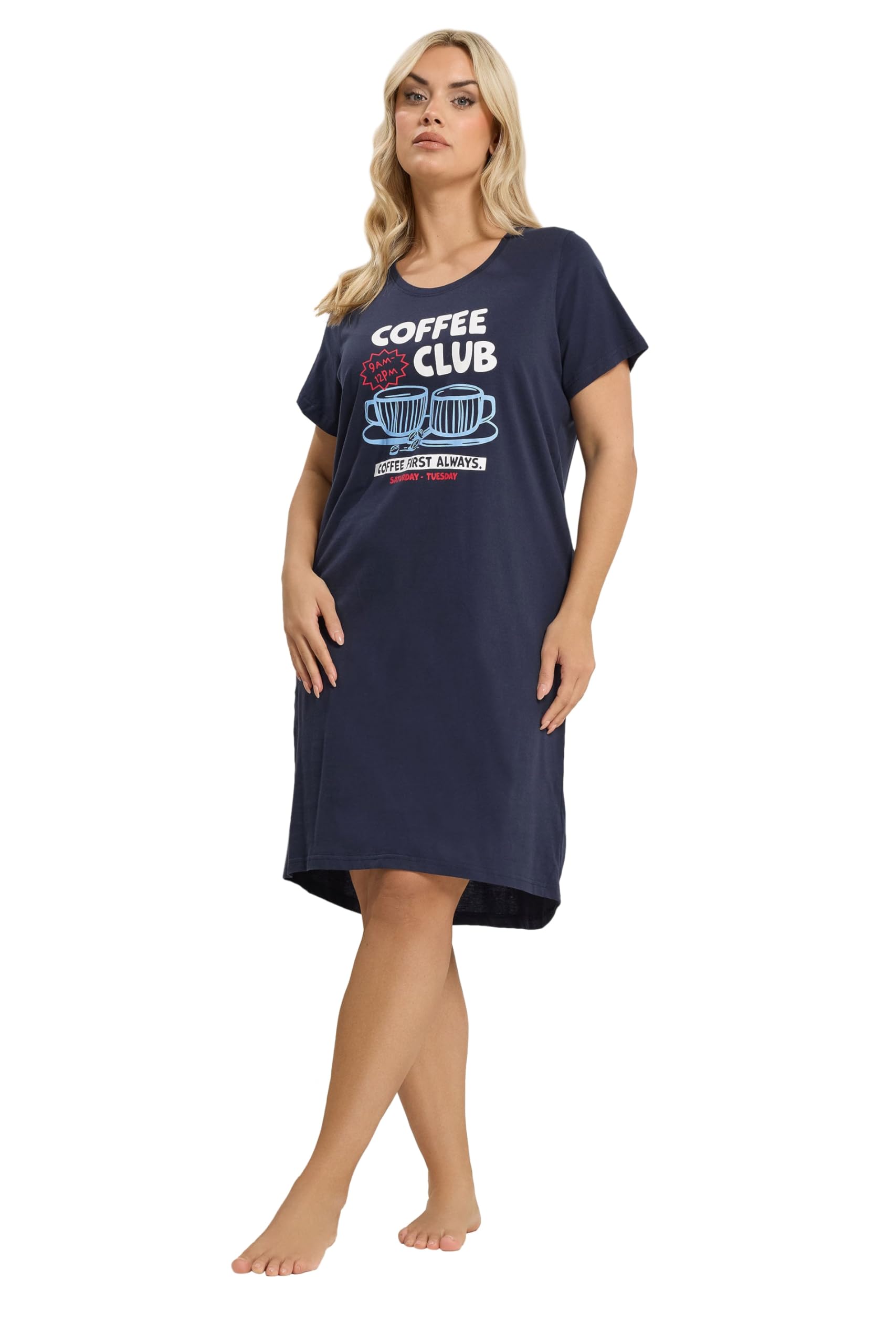 Yours Women's Navy Curve Blue 'Coffee Club' Dipped Back Nightdress - Plus Size Curve