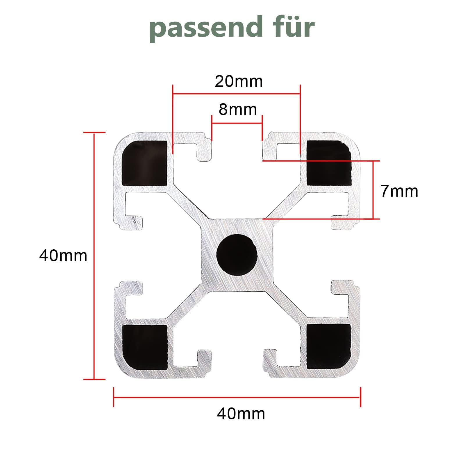 EYPINS 20 stuks 4040 4080 lange moeren, 4 gaten, binnenconnectoren voor 30 sleuven profielen 8 mm M6 rechte verbindingen 180 mm en schroeven M6 x 12 mm voor bevestiging van 2 aluminium profielen
