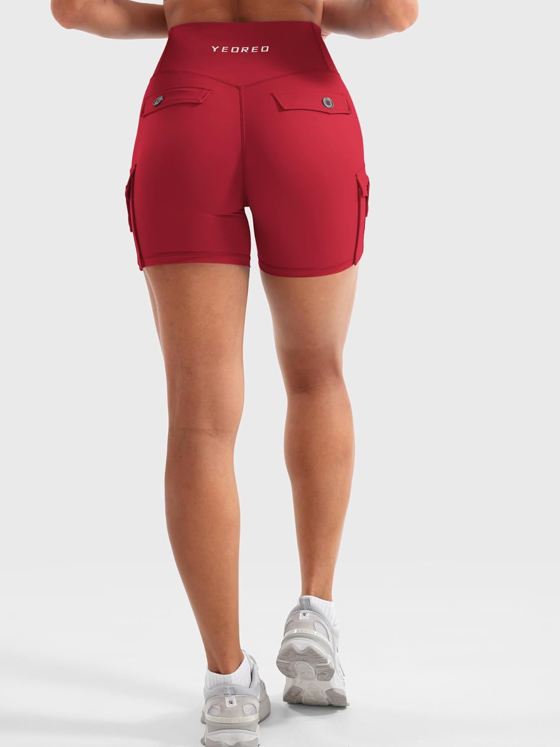 YEOREO CoreFlex Women Workout Gym Shorts with Cargo Pockets Hidden Scrunch 3.6" 4.5" Inseam No Front Seam Biker Shorts