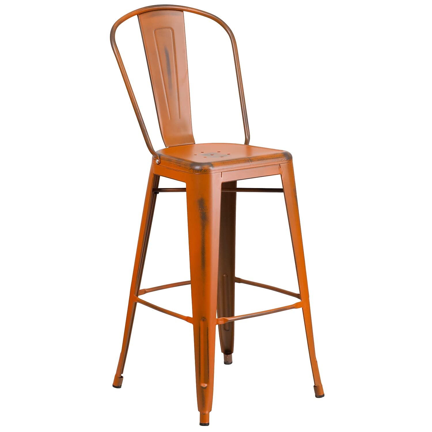 Flash Furniture Distressed Orange / Set of 1 / Metal Seat Barstools