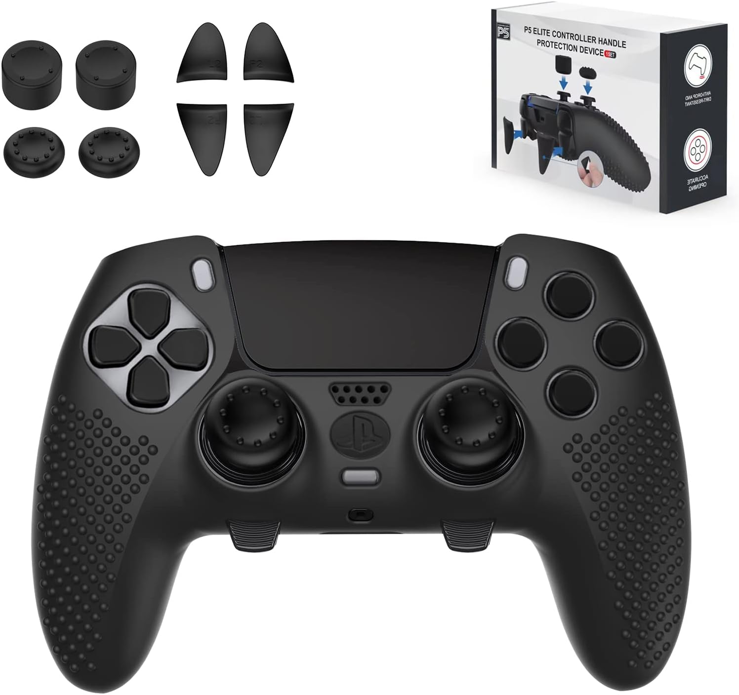 PS5 Controller Cover - Protective Case for PlayStation 5 with 4PCS Thumb Grip Caps & L2 R2 Trigger Extender (PS5 Edge)
