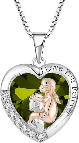 Miniatura 6 de Collar de memoria de plata de ley 925, collar con piedra natal de corazón con texto en inglés "I Love You Forever", regalos para aniversario