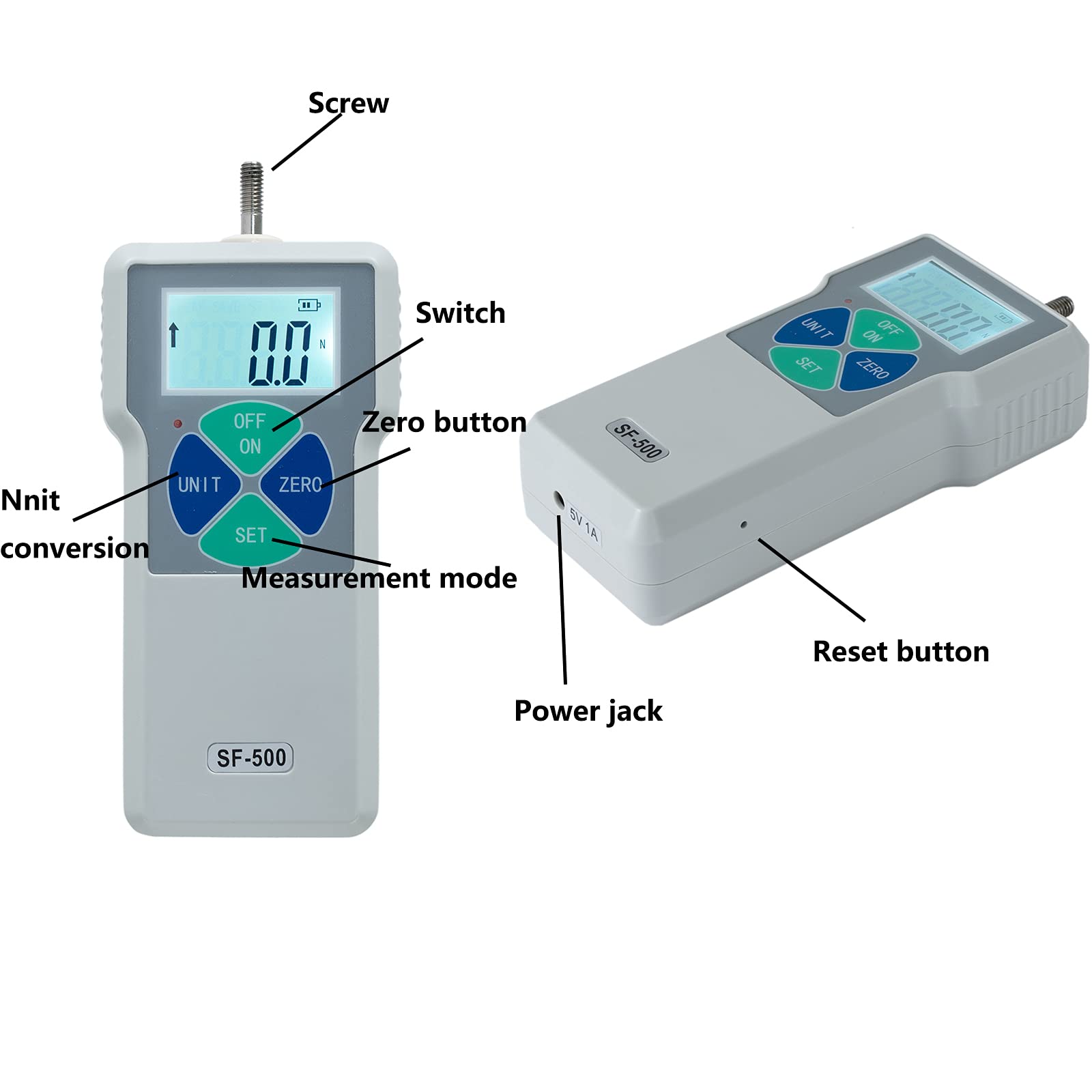Beslands Medidor de Fuerza Push-pull, SF-500 Dinamometro Digital 500N LCD Escala del Probador de Fuerza, Alta Sensibilidad y Precisión