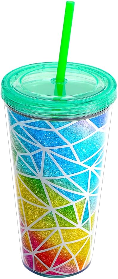 Home Tune Cute Glitter Tumbler Cups with Lid and Straw, Double Wall Insulated Acrylic Cup, 22 oz / 650ml (Colorful) - Image 4