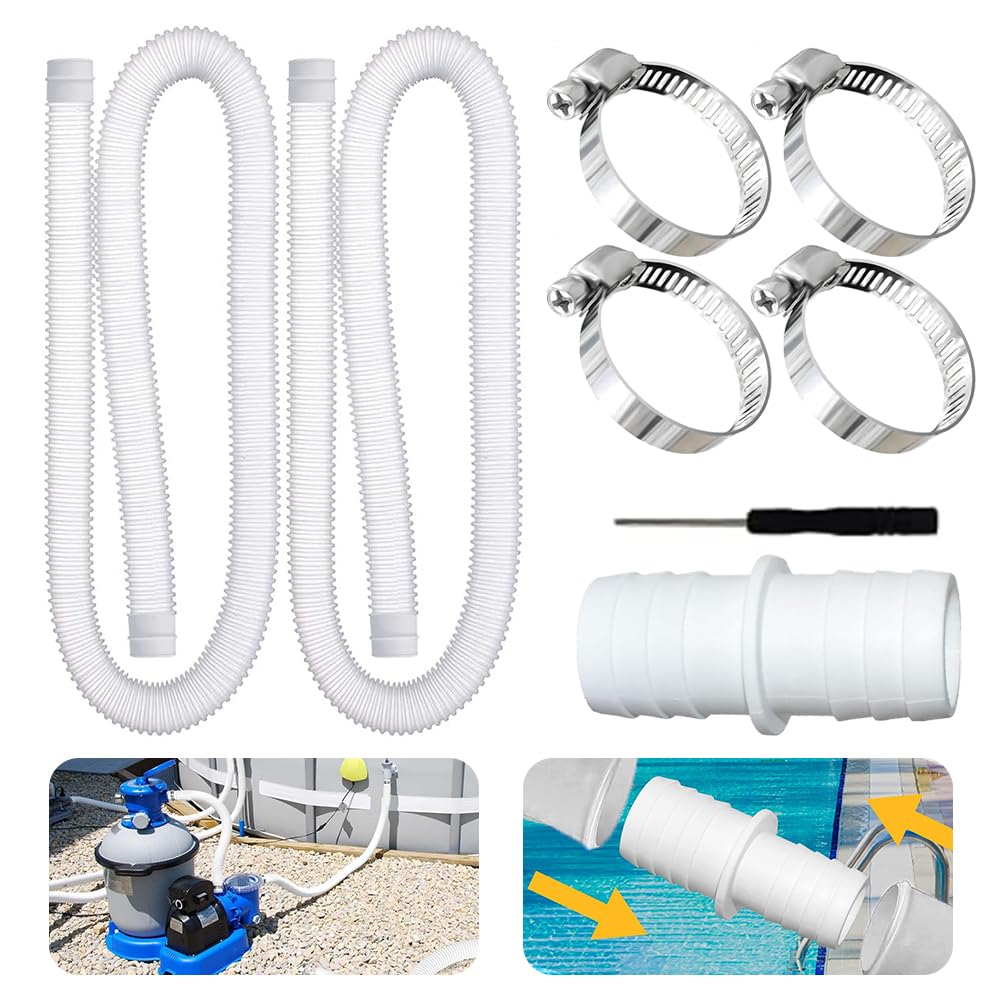 Poolschlauch 32mm für Poolpumpen,2 Stück Schlauch pool 150cm mit 4 Stück Sicherungsclip Und 1 Stück schlauchverbinder, Schwimmbadschlauch 32mm,Für Filterpumpe und Schwimmbad
