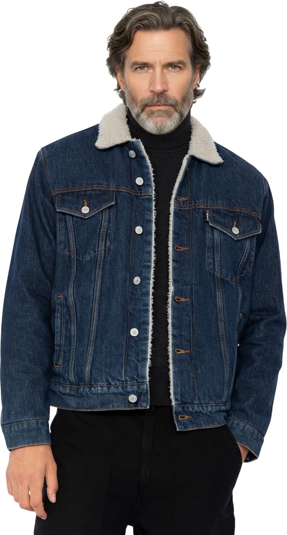 Schott Nyc Men's Blue Trucksherpa Jacket, S