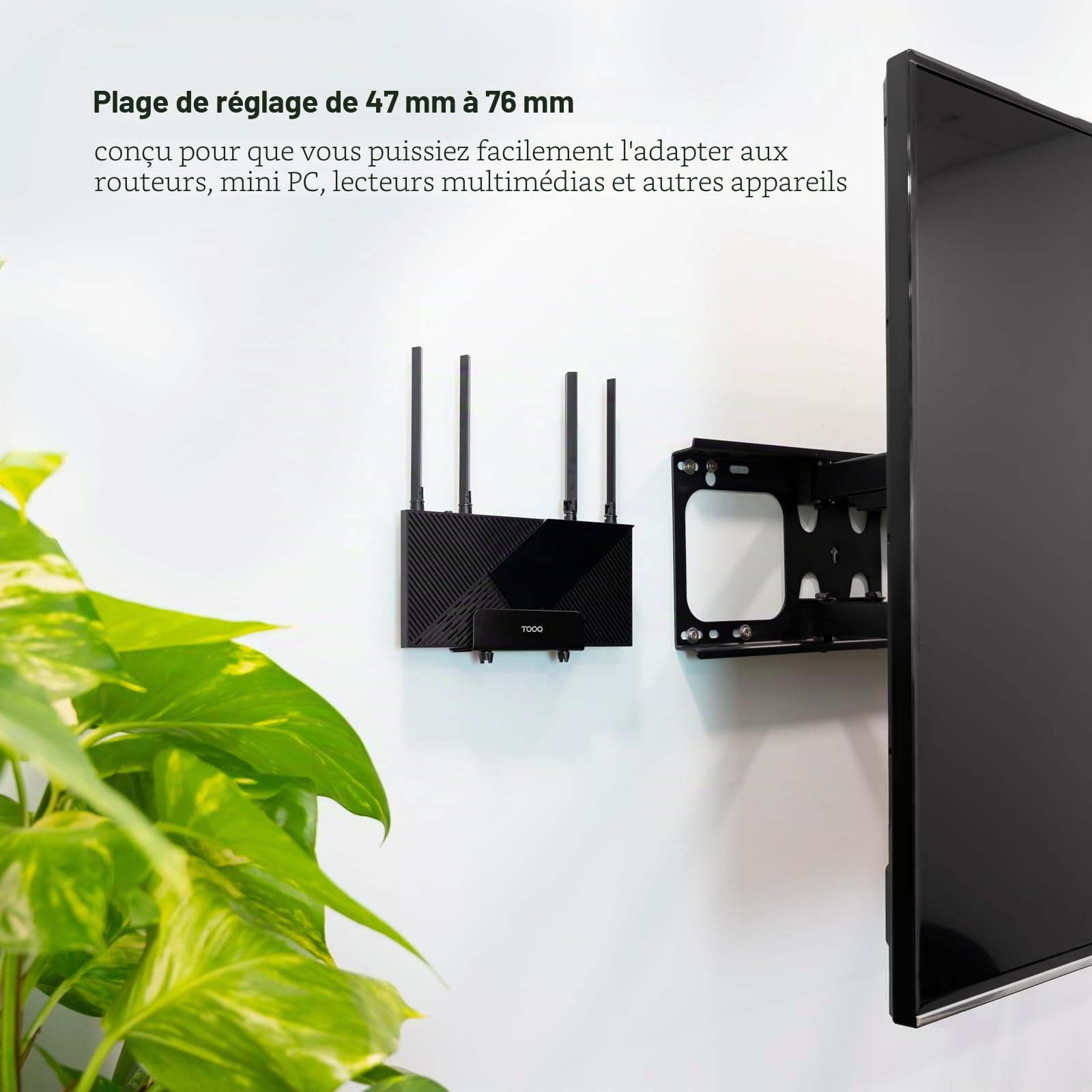 TooQ TQMPM4776 - Support Mural Universel pour Lecteur multimédia, routeur, Mini-PC, Noir