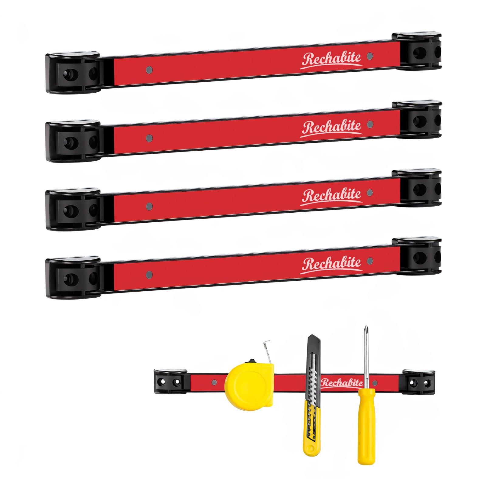 4 Pieces 12" Magnetic Tool Holder Strip, Red Magnet Bar, Metal Tool Organizer Rack for Garage Organization, Easy To Install in Workshop, Mounting Screws Included