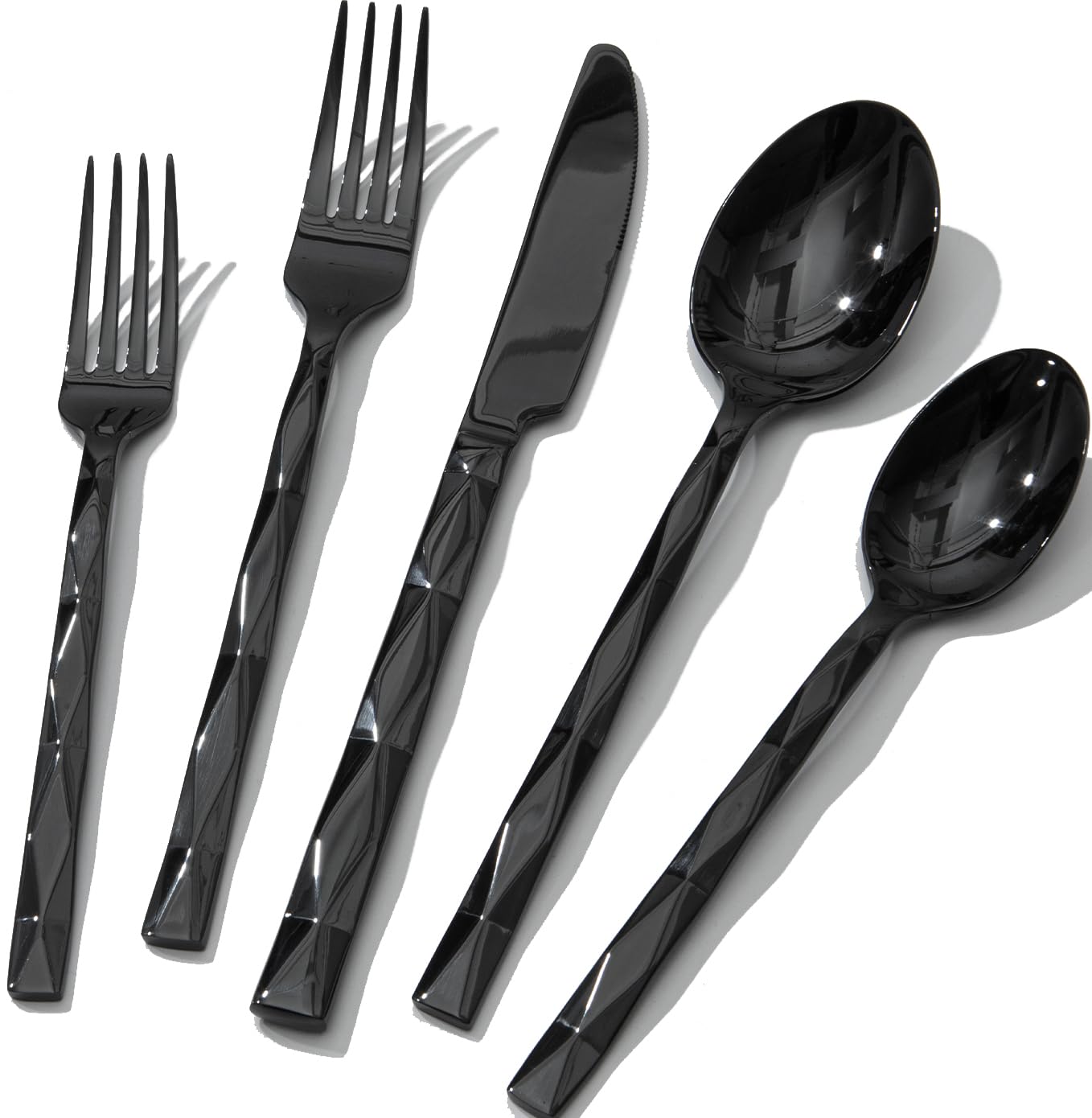 KINGSTONE Black Silverware Set, Luxury 40 Piece Flatware Set for, 18/10 Stainless Steel Cutlery Set with Diamond Cut Pattern for Kitchen, Home, Wedding, Party, Mirror Polished and Dishwasher Safe