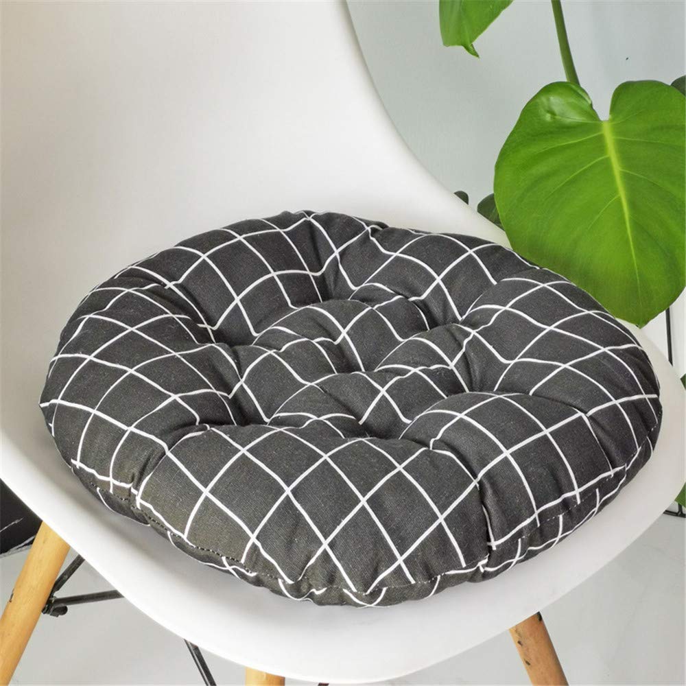 Treer-Shop Black Grid Treer Round Padded Seat Cushion,Chair Seat Pads For Indoor Outdoor Garden Patio Kitchen & Office Chairs (,40X40cm)
