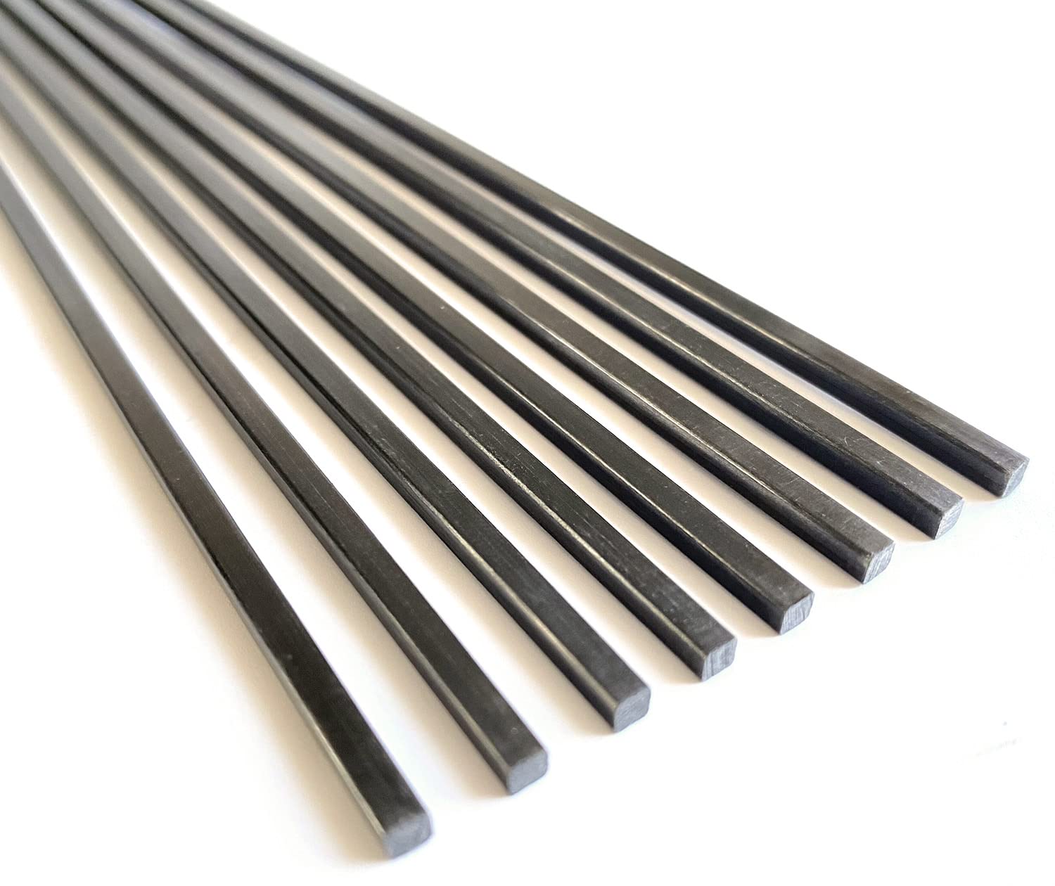 Lot de 8 tiges carrées en fibre de carbone de 3 mm x 3 x 30 cm, tube carré solide en fibre de carbone (pultrusion) côté 3 mm longueur 300 mm, 1,4/2/3/4/6 mm disponibles