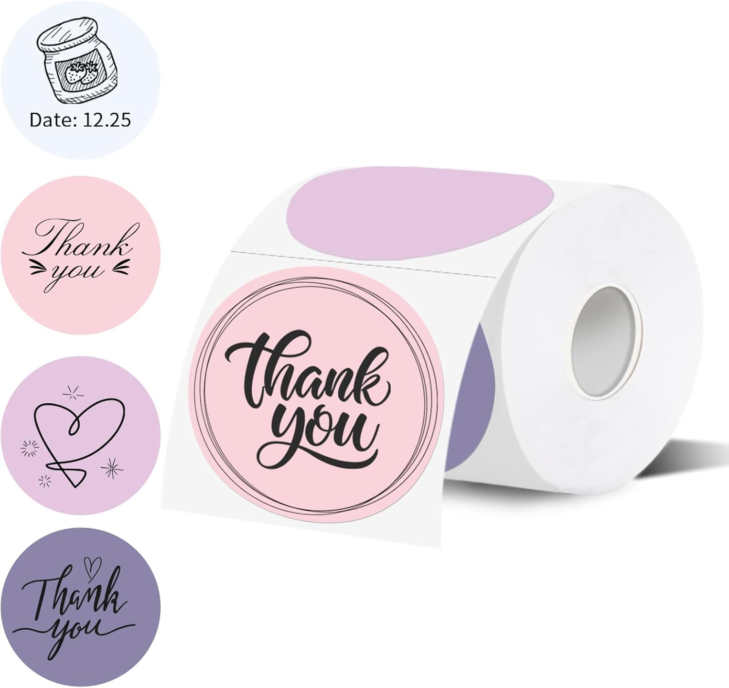 Thermal Label,3 Inch Pink Gradient Round Thermal Printer Sticker,Self-Adhesive Round Direct Thermal Labels,Thermal Stickers for DIY Logo Design,Name Tag (300 Labels/1 Roll)