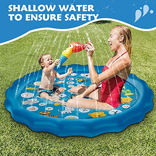Splash Pad & Sprinkler with 2 Water Guns for Kids Toddlers - 68’’ Outdoor Inflatable Play Water Mat / Swimming Pool for Wading and Learning, Summer Outside Toys for Boys Girls Babies (Blue Wave)