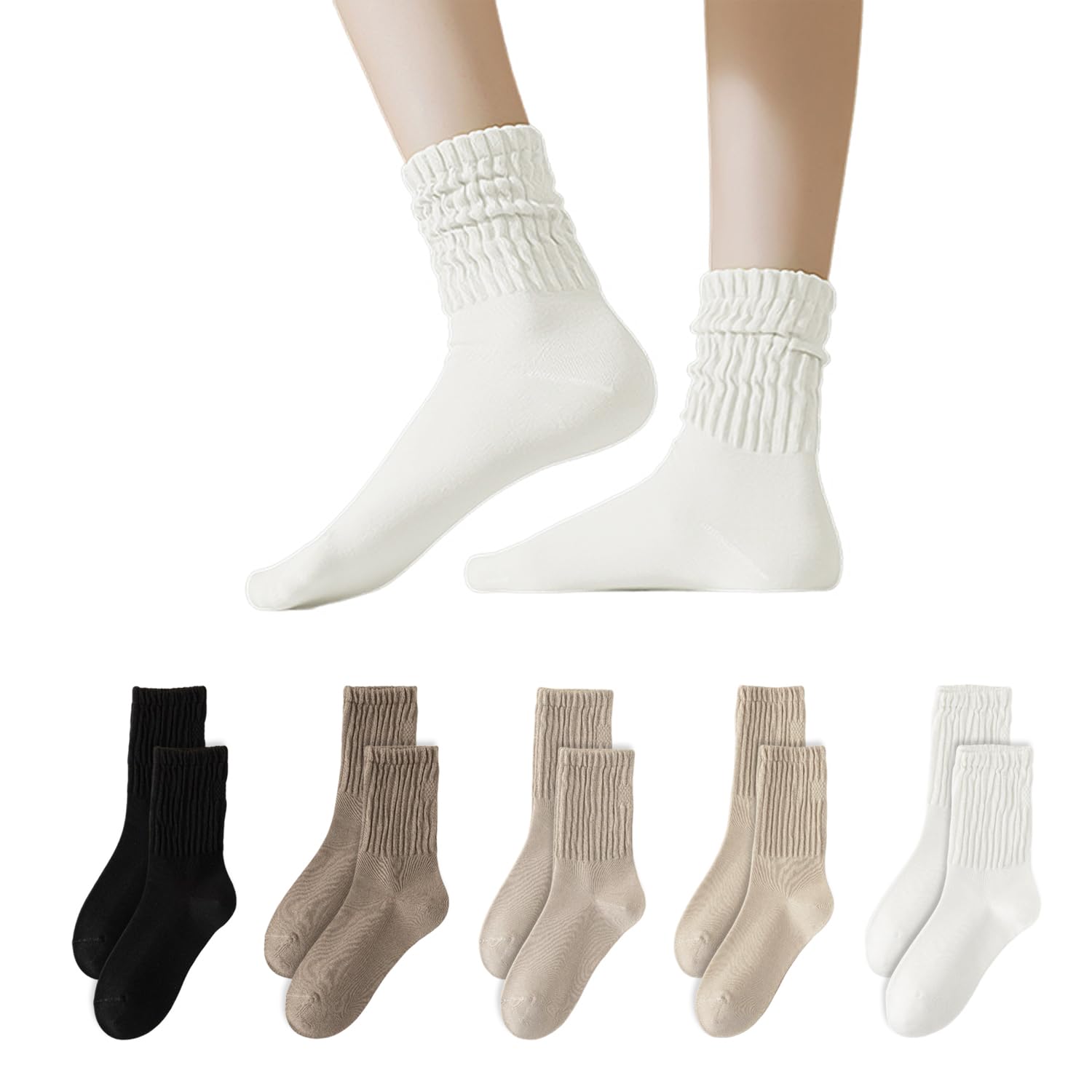 WUFGWBD 5 Pairs Of Women'S Cotton Socks, Sweat-Absorbent Mid-Calf Socks, Simple Design Socks, Sports Cotton Socks, Retro Socks