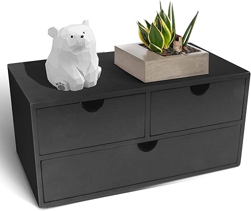 Organizador de escritorio de bambú con 3 cajones, organizador de encimera con cajones, cajón de almacenamiento de maquillaje, caja de organización