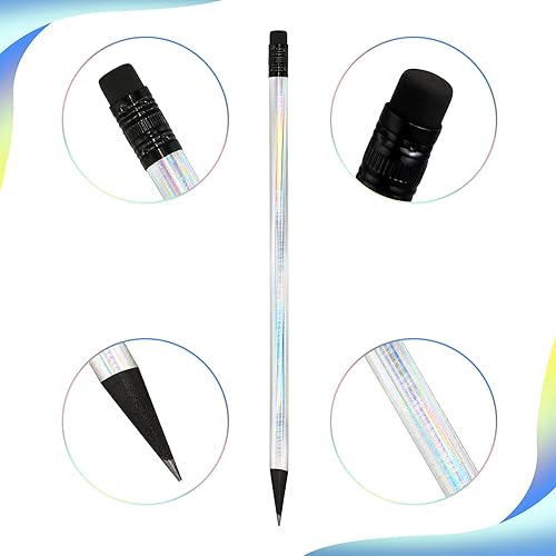 Miniatura 2 de Tinlade Paquete de 36 lápices HB con caja de madera negra, lápiz holográfico suave y fresco con borrador, barril holográfico para el hogar, oficina,