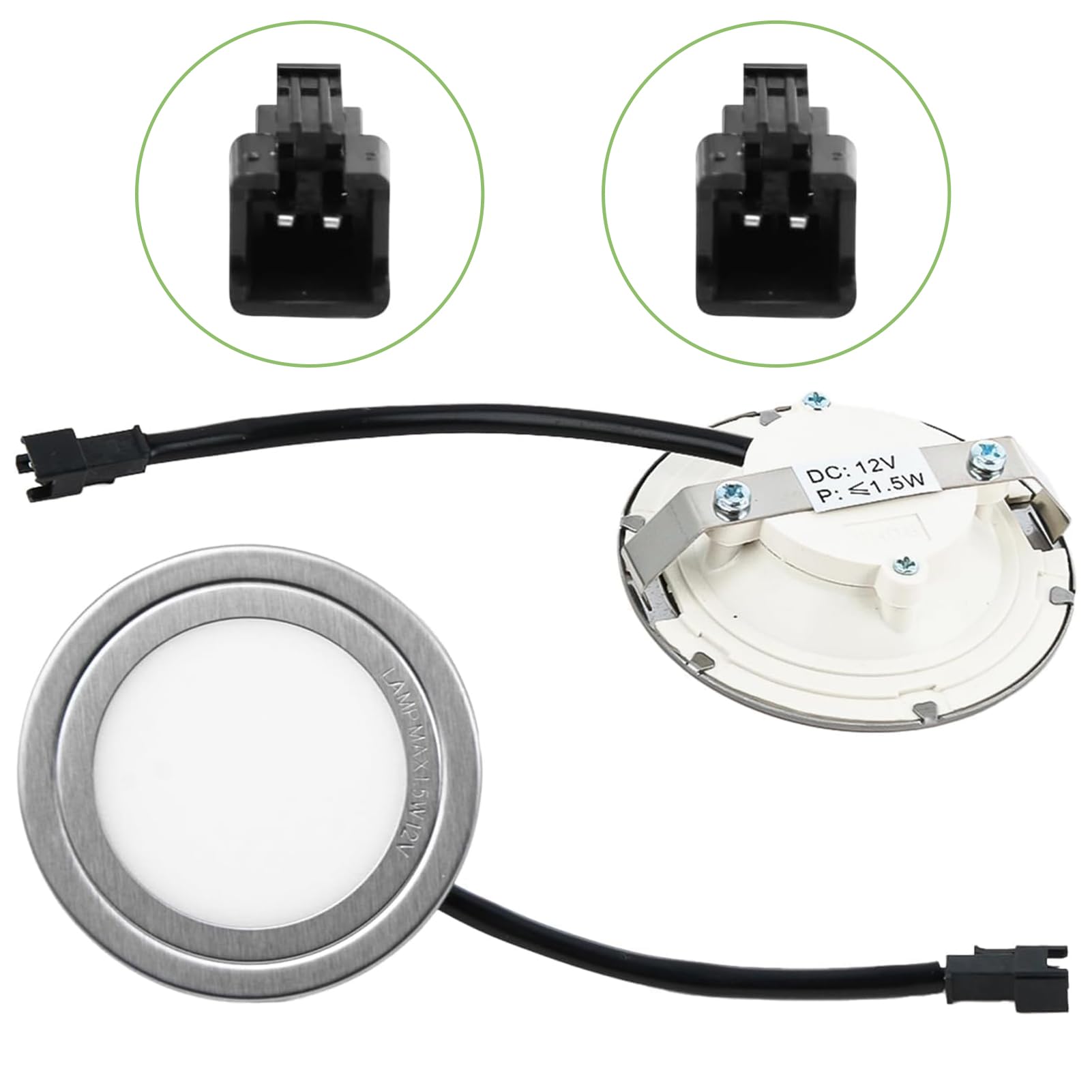DC 12V Range Hood Light Bulbs, SM 2-Pin Socket, Ø65–70mm Recessed LED Lamp, Cold White 6000K, ONLY for SM Connector & 12V DC Systems (Check Size & Voltage Before Buying, 2 Pack)