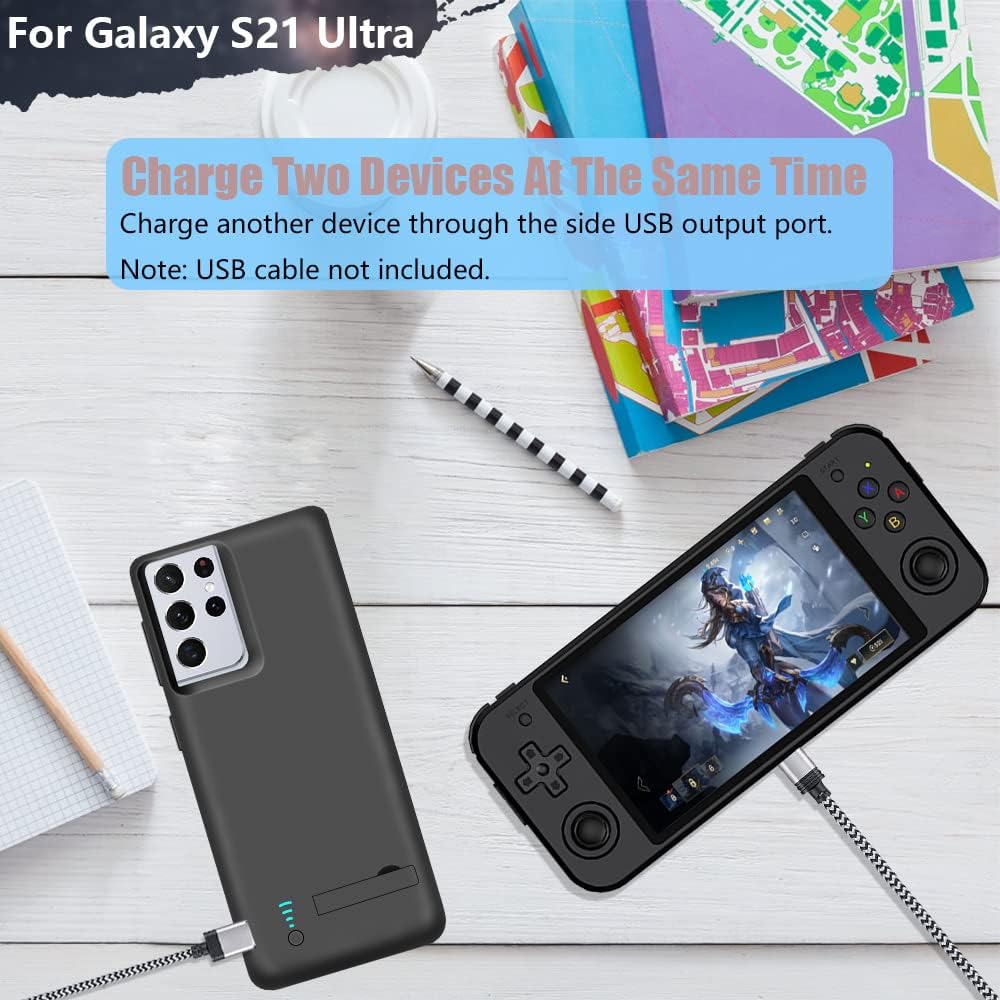 Battery Case for Samsung Galaxy S21 Ultra 5G, 5000mAh Rechargeable Extended Battery Charging Charger Case, Add 100% Extra Juice, Not for S21 or S21+ (6.8 inch) Black