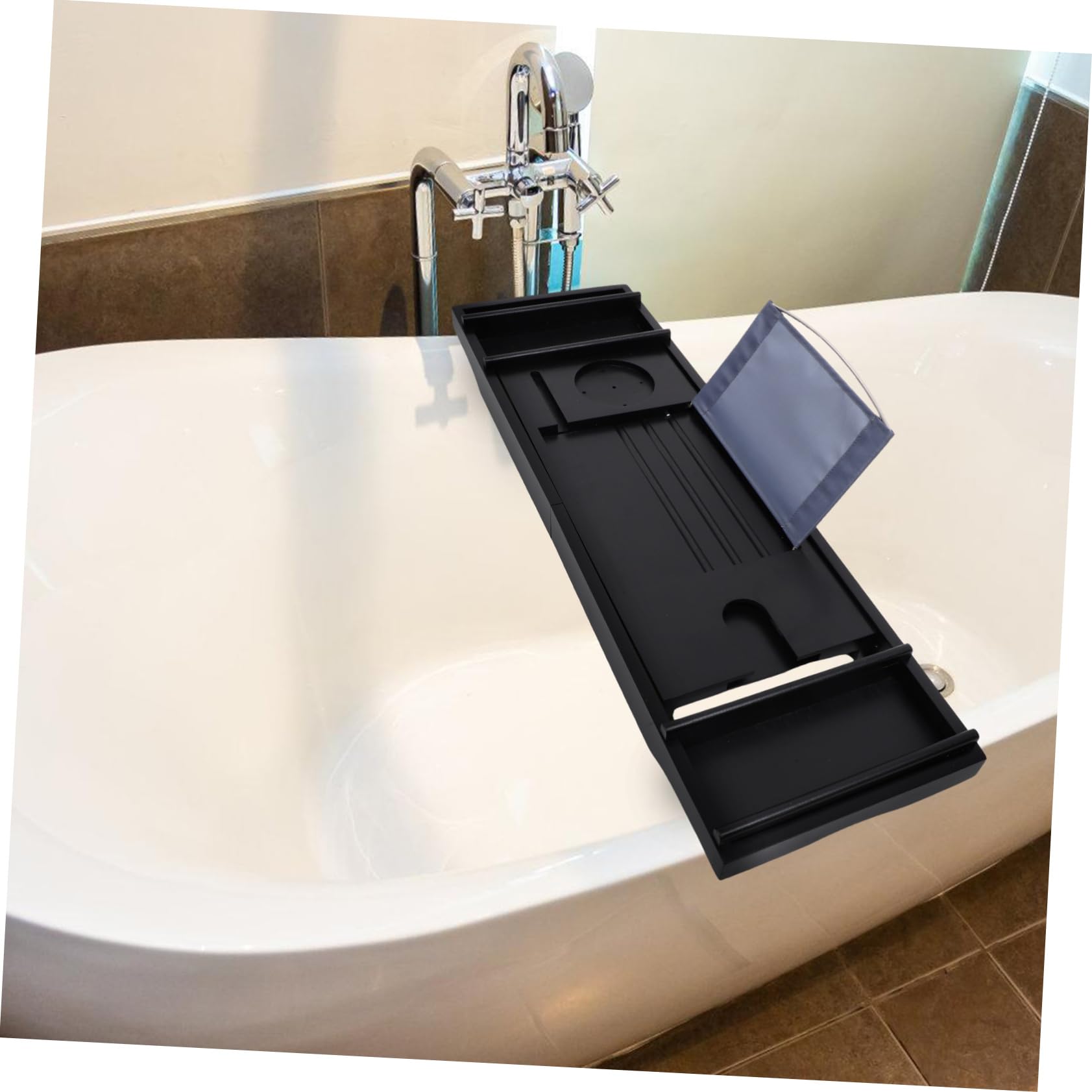 Bandeja de Bañera de Bambú Extensible Antideslizante Negra