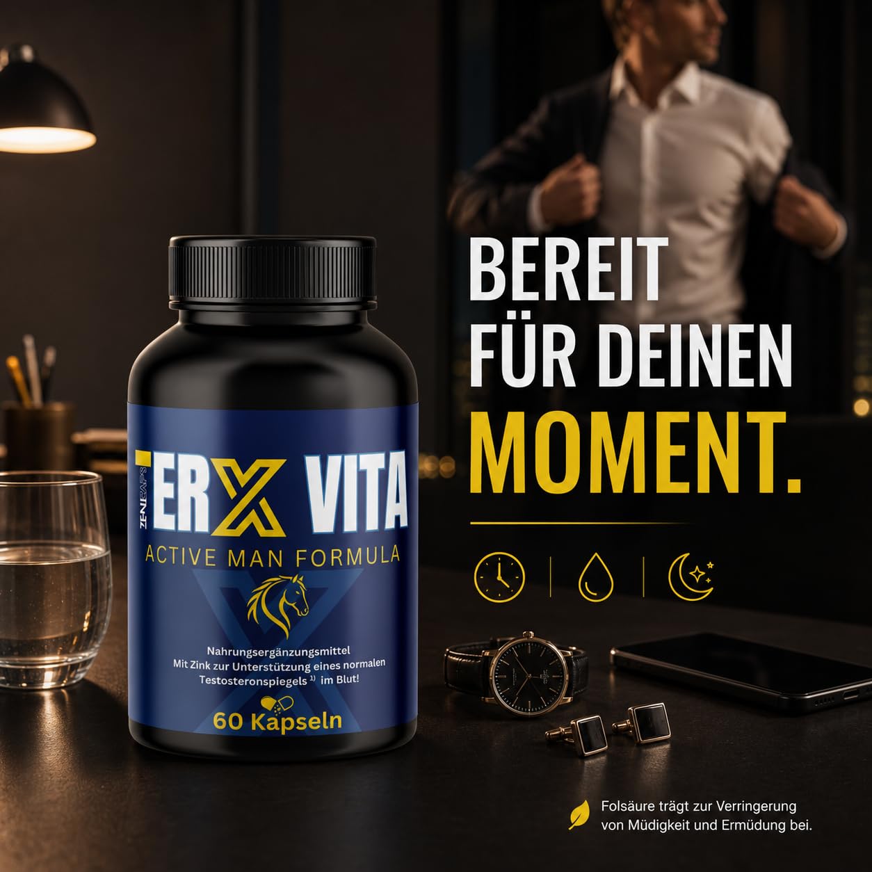 ERX VITA Active Man Formula – 60 Kapseln – Männer Nahrungsergänzung mit L-Arginin, Maca, Tribulus, Zink & Folsäure – Zink für normalen Testosteronspiegel – 2 Kapseln täglich