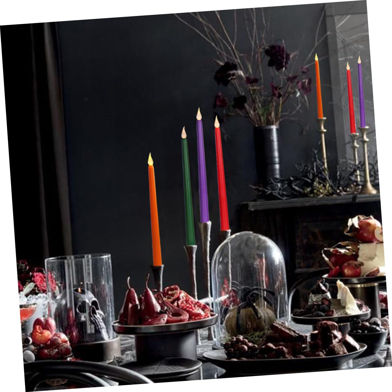 INOOMP 12 Candele Elettriche senza Fiamma LED Verde Design Realistico e Funzione Duratura, Perfette per Matrimoni e Decorazioni da Tavolo in Pp