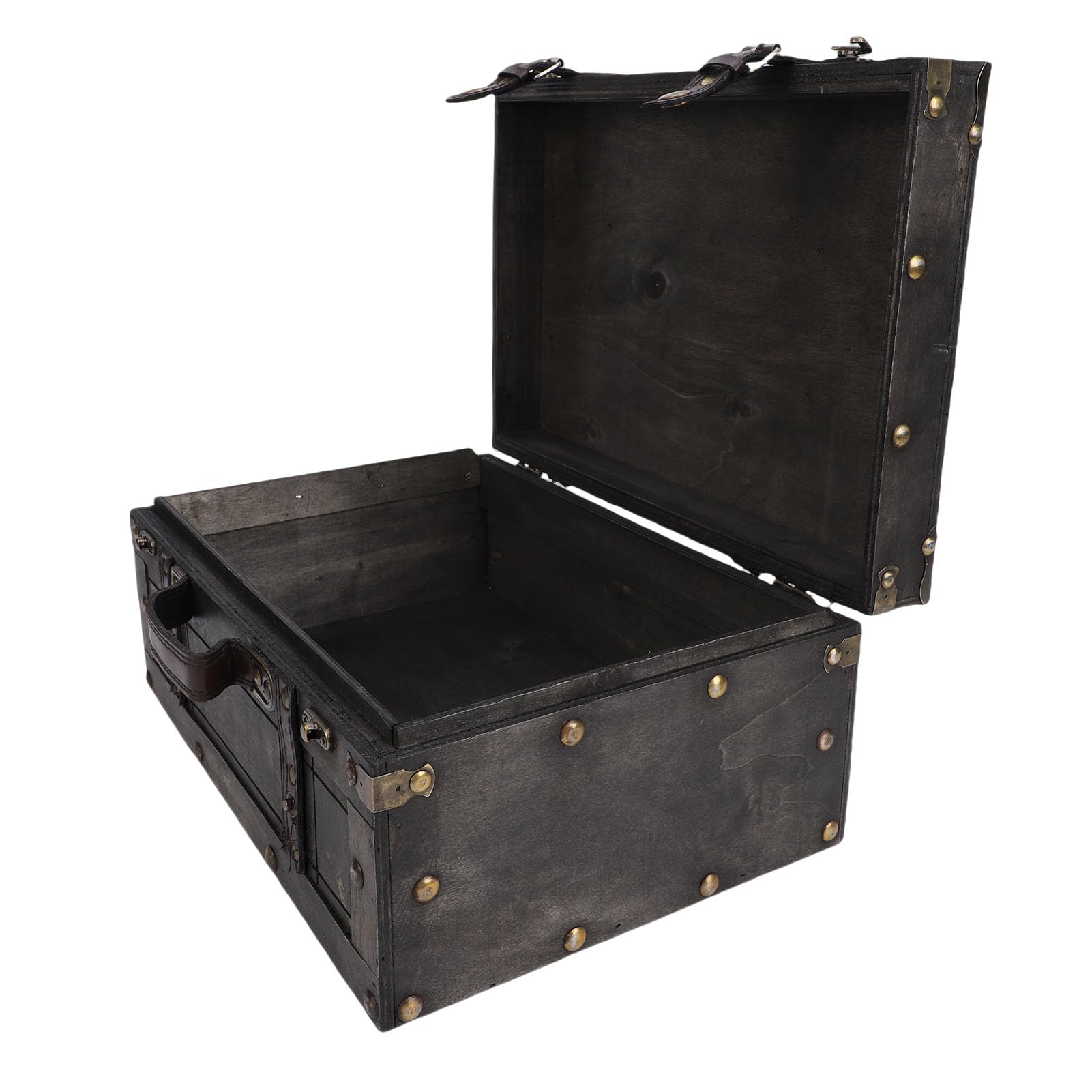 Pssopp Baúl de Cajas de Almacenamiento, Caja de Maleta con Asa de Cuero de PU con Tapa con Bisagras para Colección de Joyas, Accesorios de Fotografía, Equipaje Vintage de Madera, Baúl de Equipaje