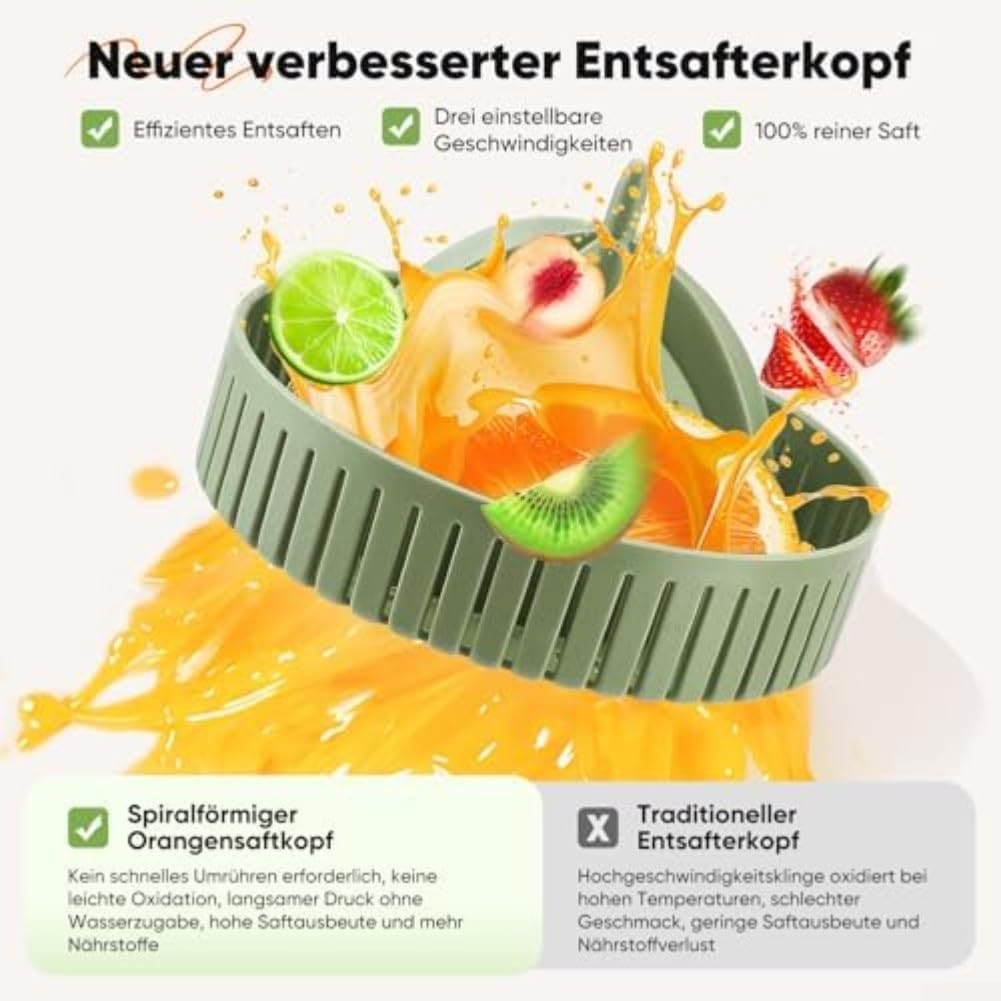 Exprimidor eléctrico de cítricos con operación de un solo toque y pantalla LCD, extracción eficiente de hasta 12.000 RPM para limones, naranjas y más, componentes extraíbles para limpieza (verde)