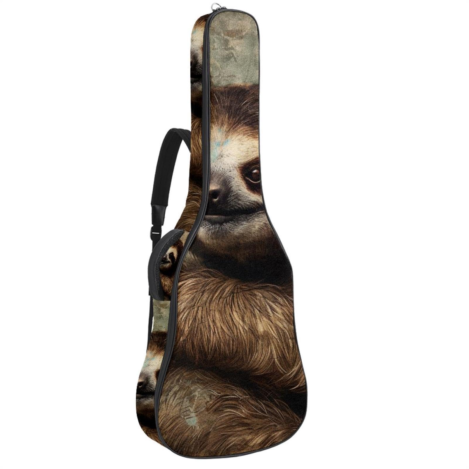 Akustikgitarrentasche für Mann Frau, wasserdichte Gitarrenkoffer, passend für 40/41/42 Zoll, Gitarren-Gigbag mit Schutzschicht, Vintage-Faultier-Muster, Mehrfarbig Nr. 05, 42.9x16.9x4.7 in,
