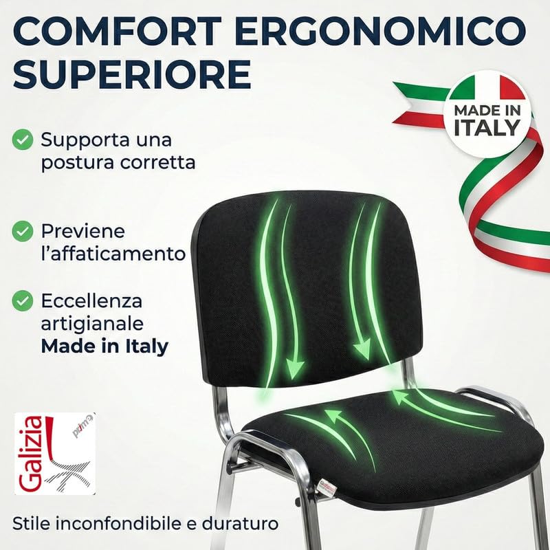 IDEALSEDIE - Sedia Scrivania Senza Rotelle con Telaio Cromato, Sedia Ufficio Senza Ruote Comoda, Impilabile, Sedie per Sala d'Attesa, Sala Riunioni, Conferenze (Finta Pelle, Blu)