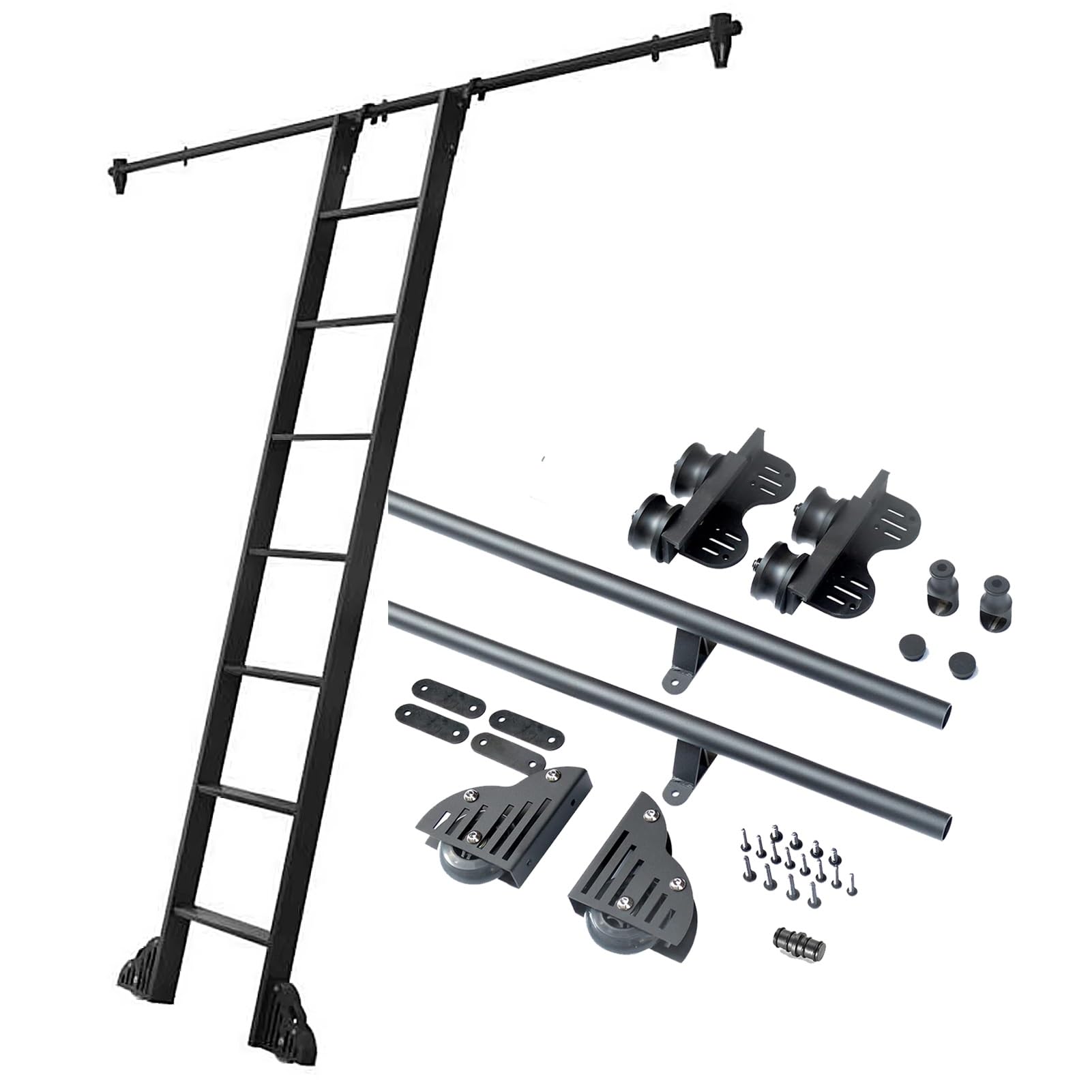LWJSOCP Stand Up Tensible Rolling Ladder Hardware Kit Library Sliding Ladder Track Kit (No Ladder), Barn Door Kit Round Mobile Ladder Track/Rail for Home/Indoor/Loft 3.3-20ft(3.3ft/100cm Track Kit)