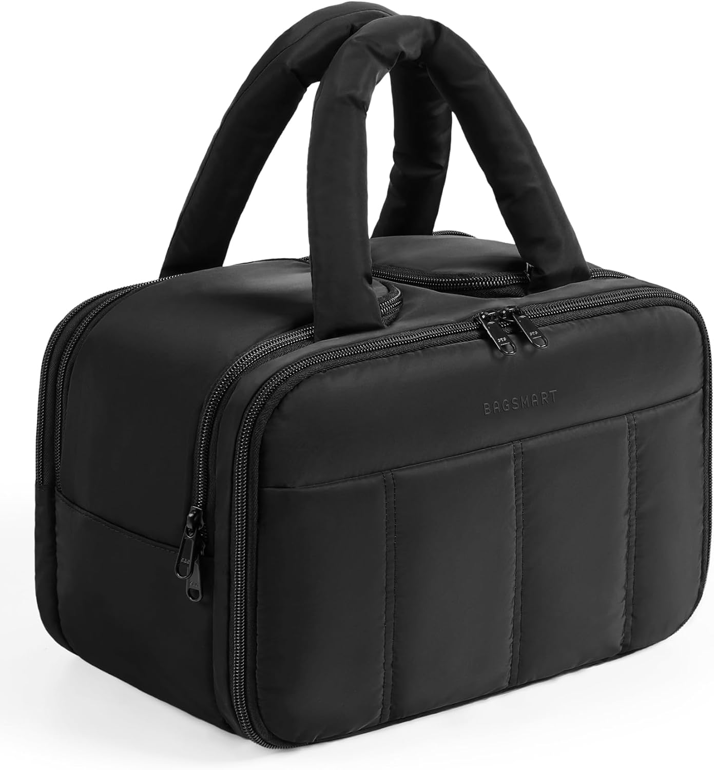 BAGSMART Trousse de Toilette de Voyage, Grande Trousse de Toilette pour Femme, Trousse de Maquillage Légère avec Poignée pour Voyager, Accessoires, Essentiels, Articles de Toilette Noir