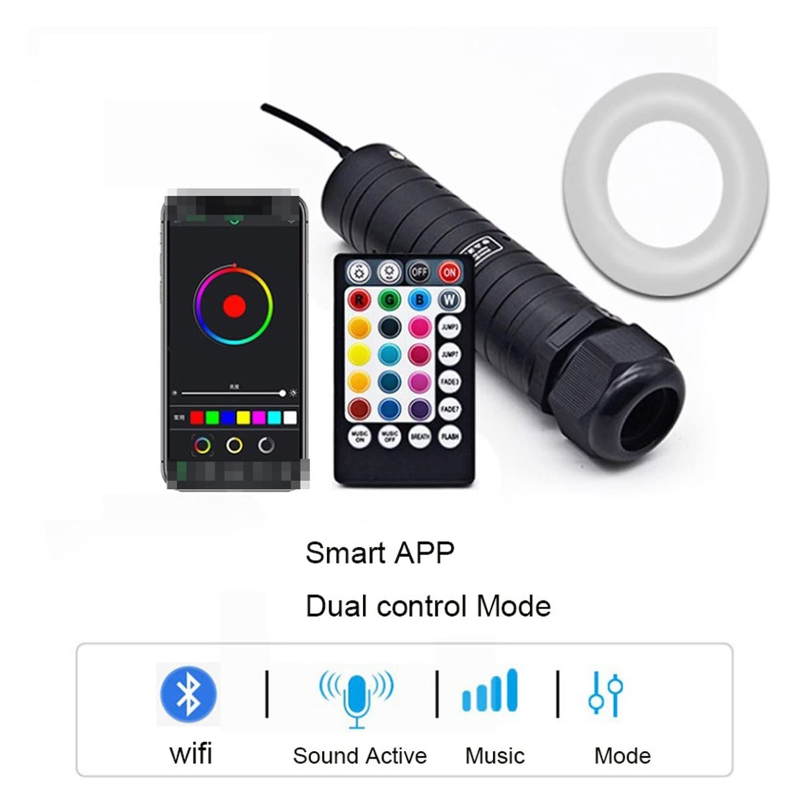 Dc12v 6w rgb Luces de estrella del techo coche DIRIGIÓ Luz fibra óptica 0,75 mm con App Sonido musical Rf Control Alta Eficiencia(300PCS 0.75mm 2M)