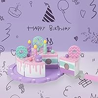Vista 6 de Juguetes de pastel para niños pequeños de 2 a 5 años, juguete de comida de madera para jugar a fingir, pastel de cumpleaños falso, juguete de cocina