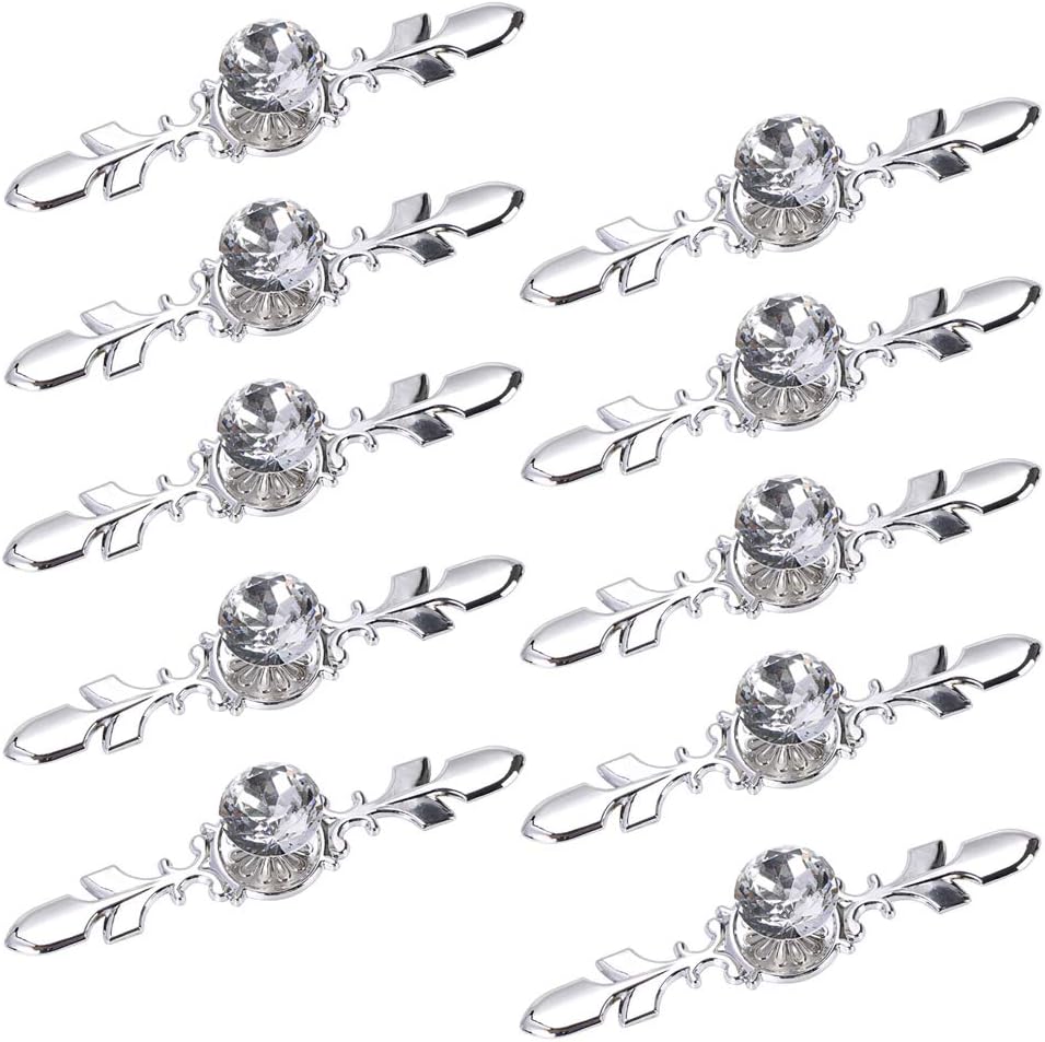 BSTKEY 10 Pack Crystal Drawer Knobs with Silver Plate Diamond Shape