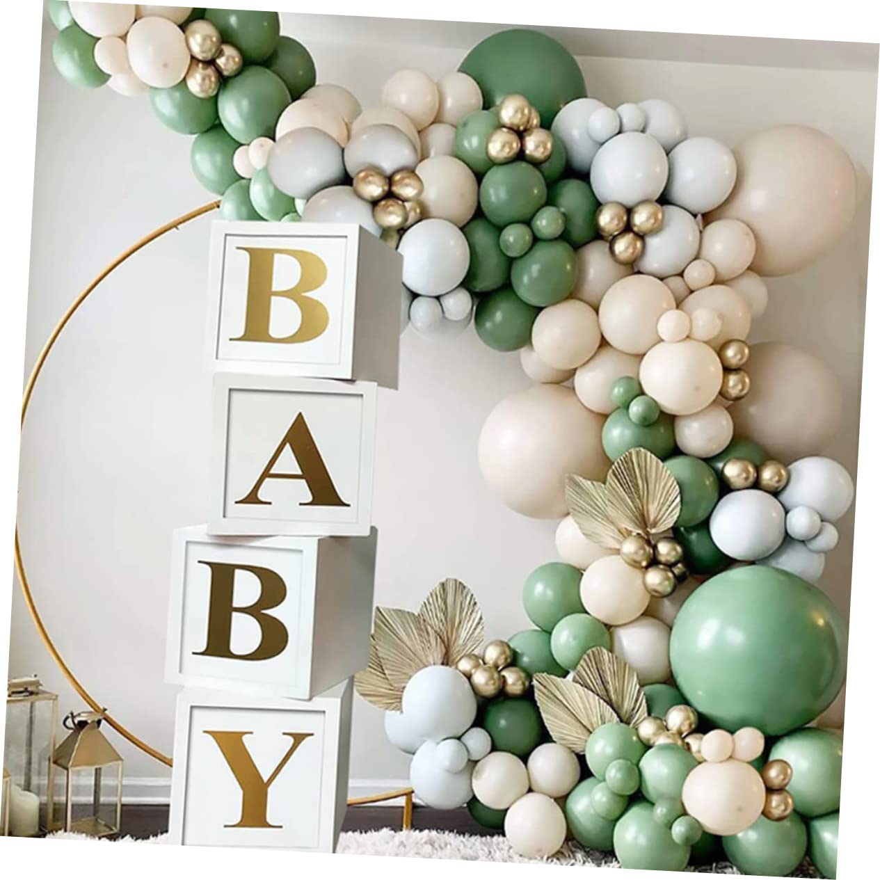 OUNONA Luftballonketten für Babyparty Dekorationen aus Papier in Weiß und Grün Babyboxen zur Shower und Gender Reveal Party Einsatz
