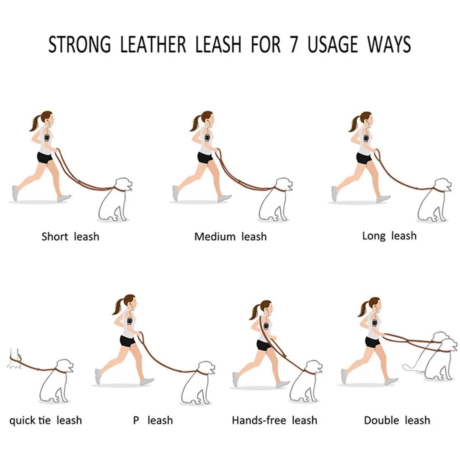 Laisse multifonctionnelle en Cuir véritable for Chiens de Petite, Moyenne et Grande Taille(Brown,1.0 * 240cm)