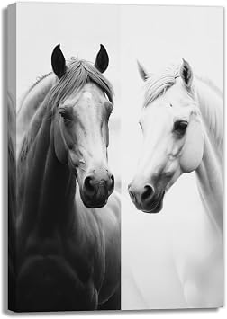 OAAPITI Black White Horse Wall Art Minimalist Animal Art Print Vintage Wildlife Poster Rustic Farmhouse Wall Decor for Living Room Bedroom HomeArtwork-2,12"x18"